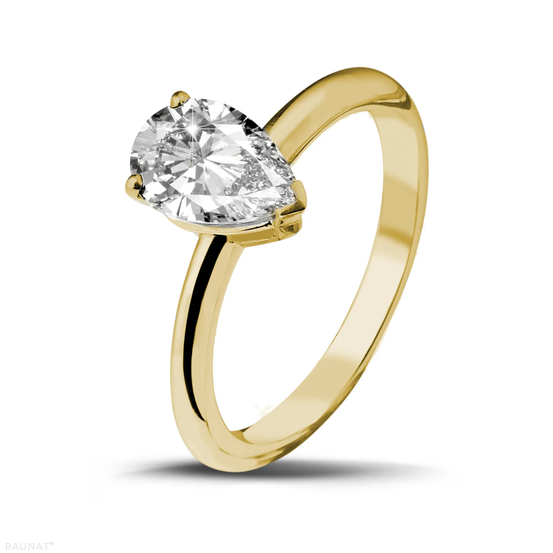1.50 quilates anillo solitario en oro amarillo con diamante en forma de pera 