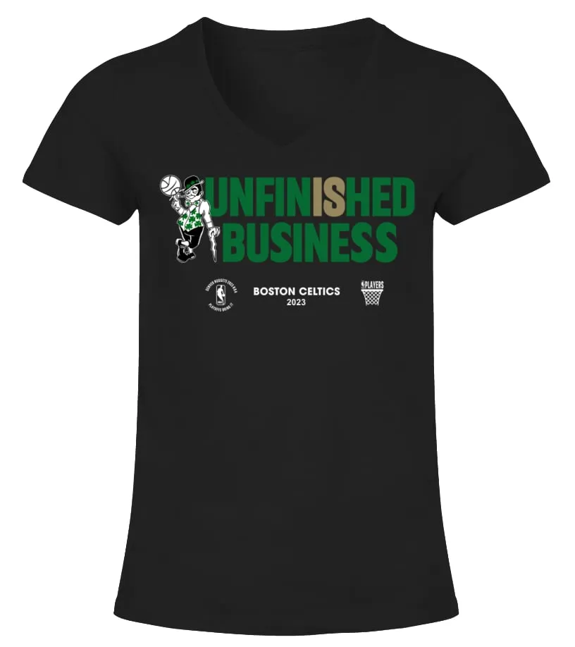 2023 NBA Boston Celtics Playoffs Unfinished Business Shirt Camiseta cuello pico Mujer