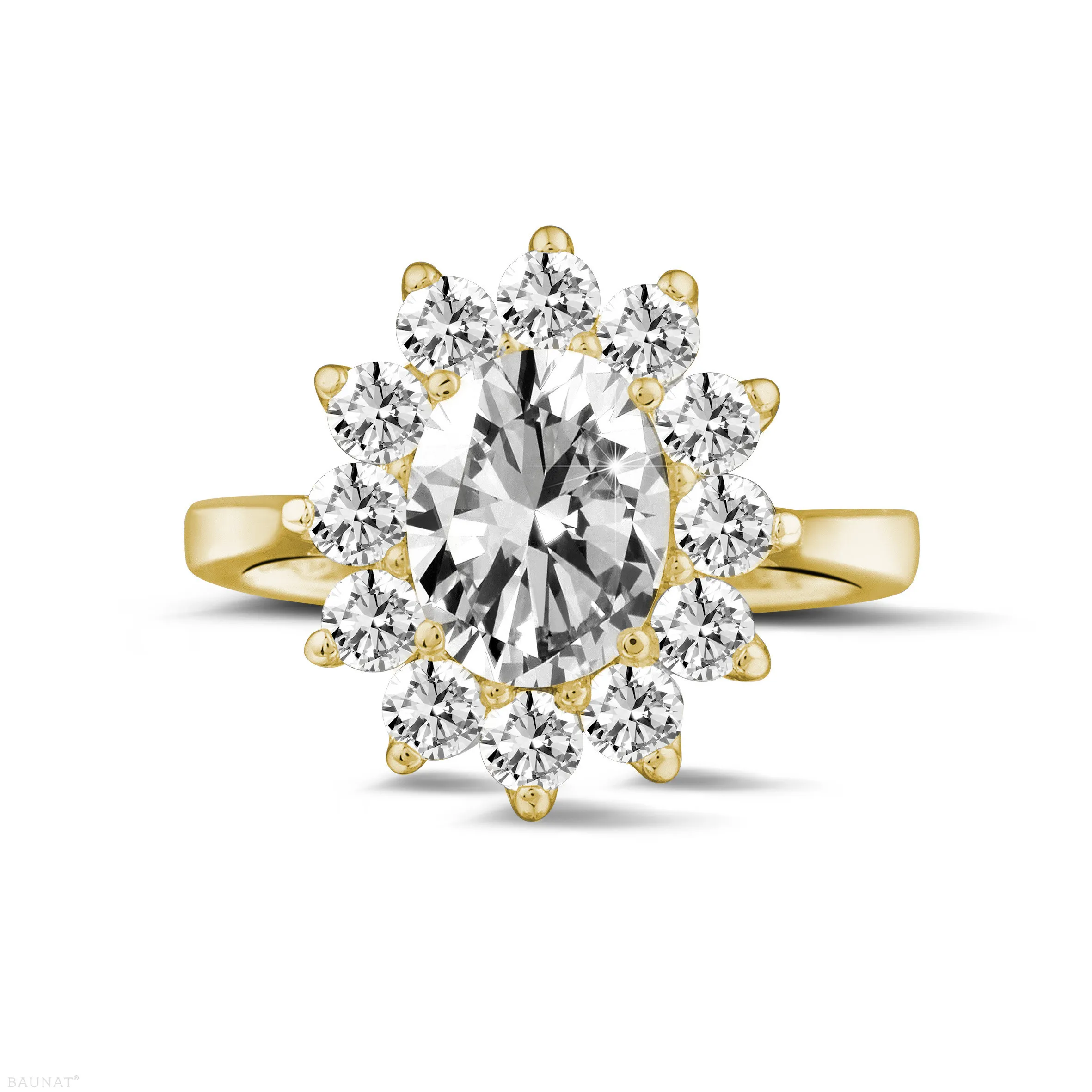 2.85 quilates anillo « entourage » en oro amarillo con diamante ovalado 