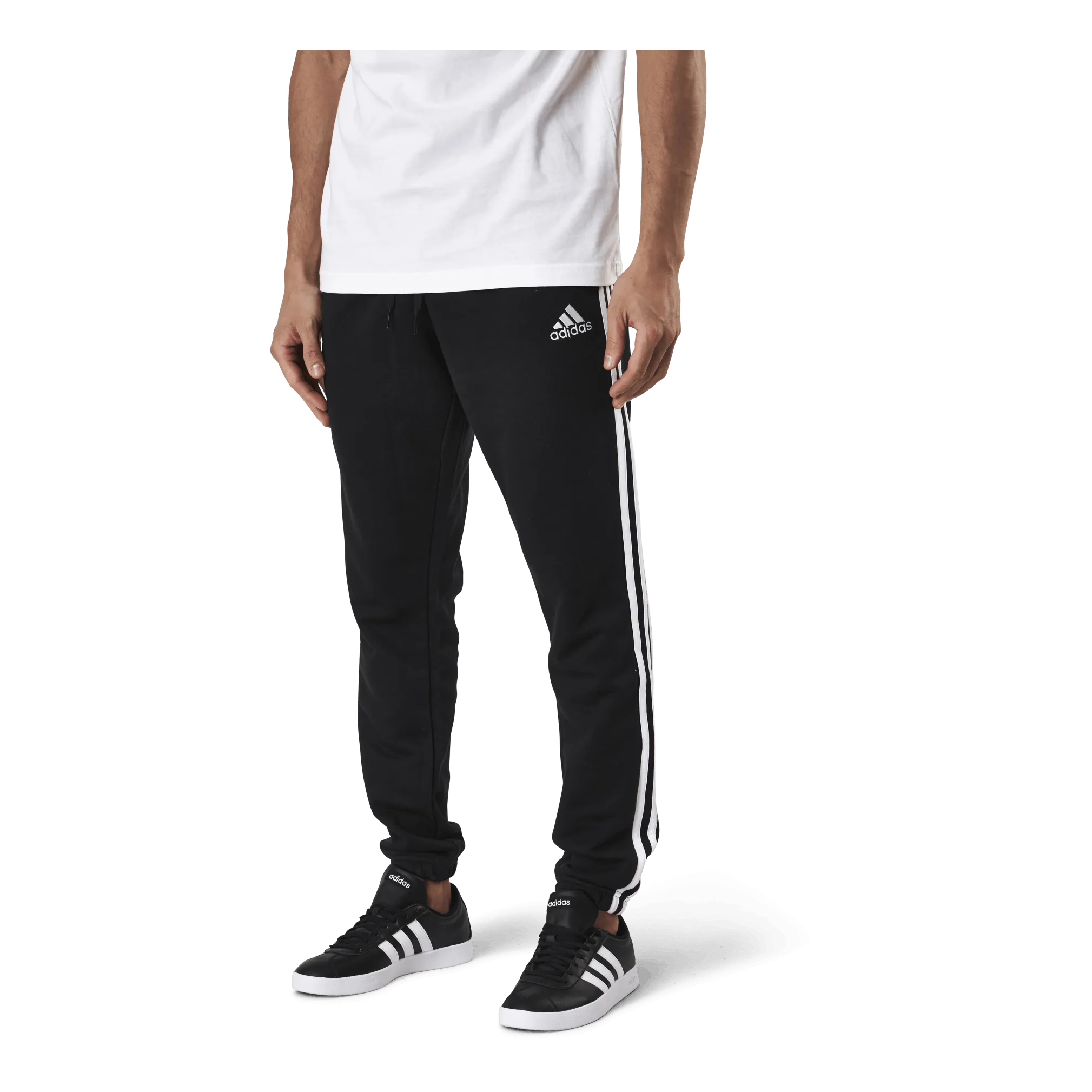Adidas Essentials Tapered Elasticcuff 3 Stripes Pant Black / White