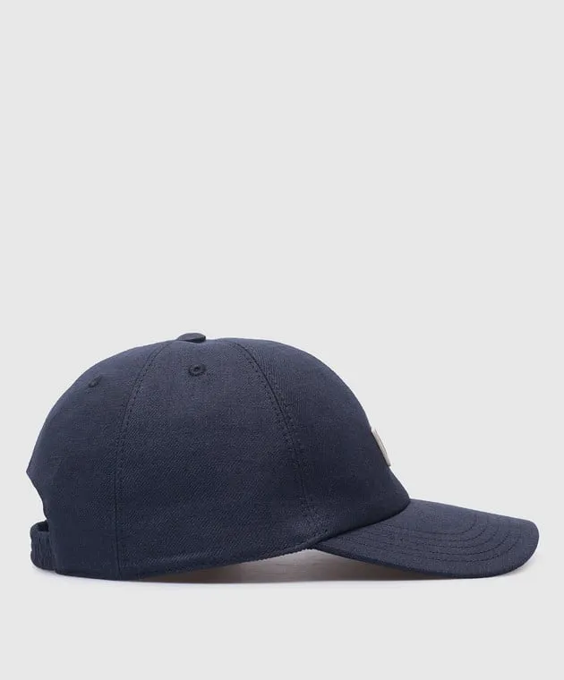 Agnona Blue linen cap with logo patch