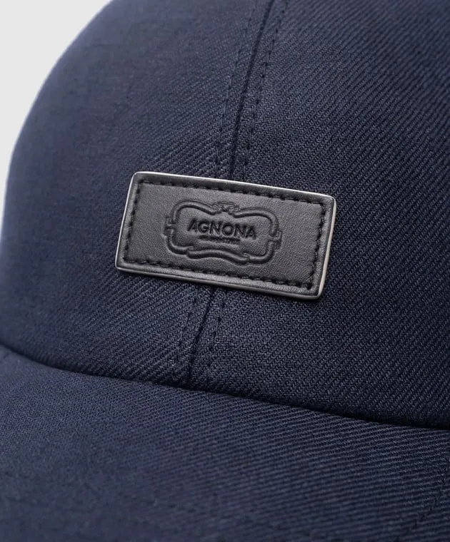 Agnona Blue linen cap with logo patch