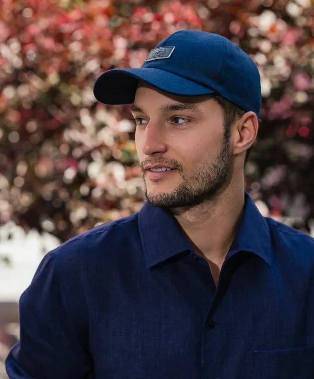 Agnona Blue linen cap with logo patch