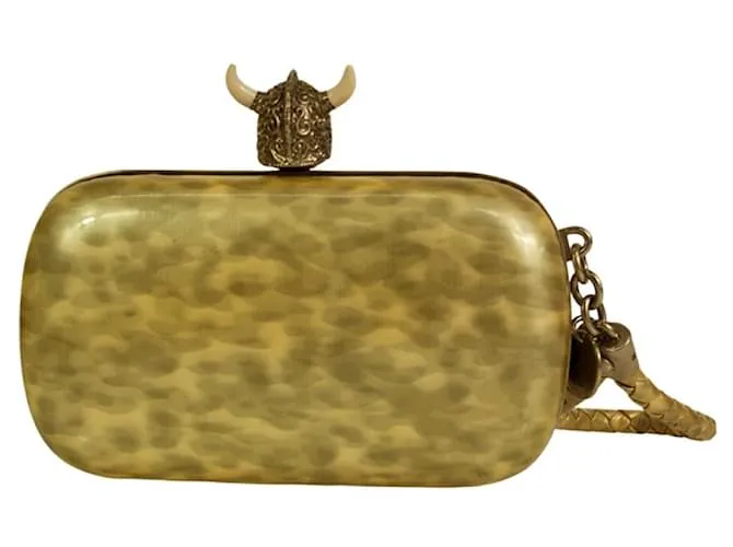 Alexander McQueen Cartera de mano con cierre de calavera plateada con tachuelas vikingas de charol gris 