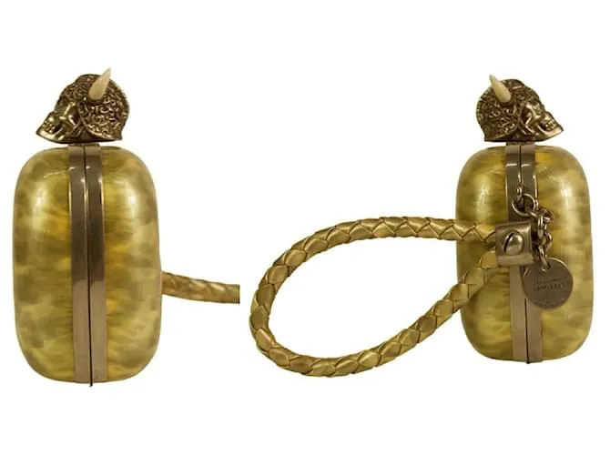 Alexander McQueen Cartera de mano con cierre de calavera plateada con tachuelas vikingas de charol gris 