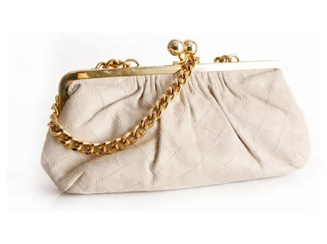 Autre Marque Daslu, cartera de mano de cuero acolchado beige 