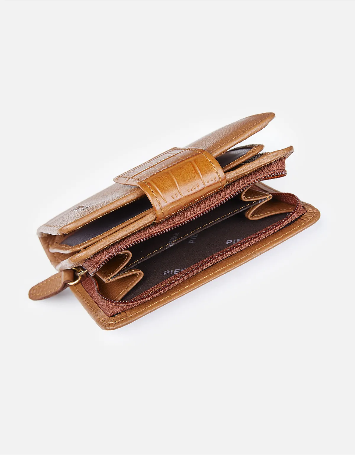Billetera de cuero marrón para mujer