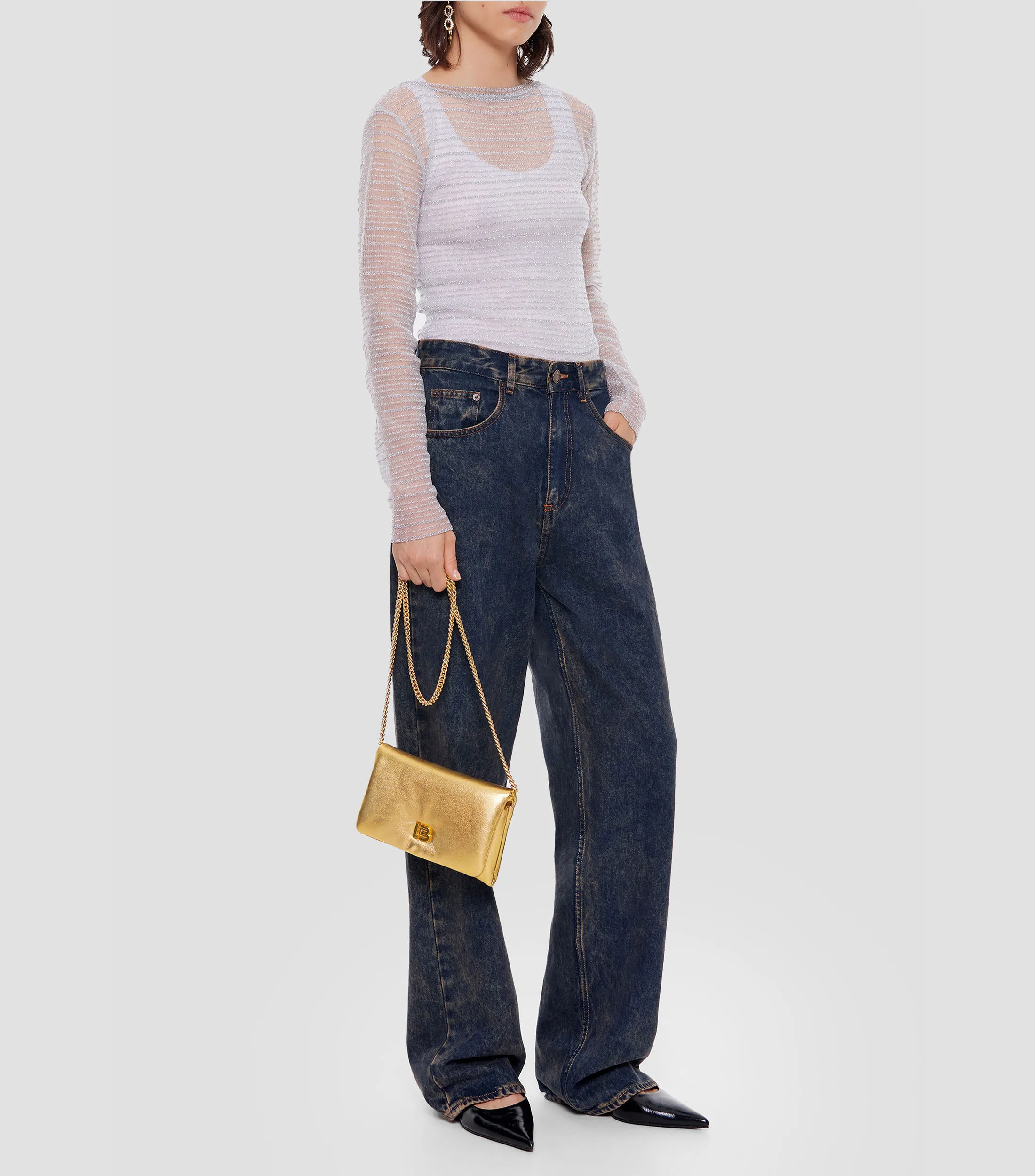 Bimba y Lola Bolso solapa mini piel napa oro Mujer