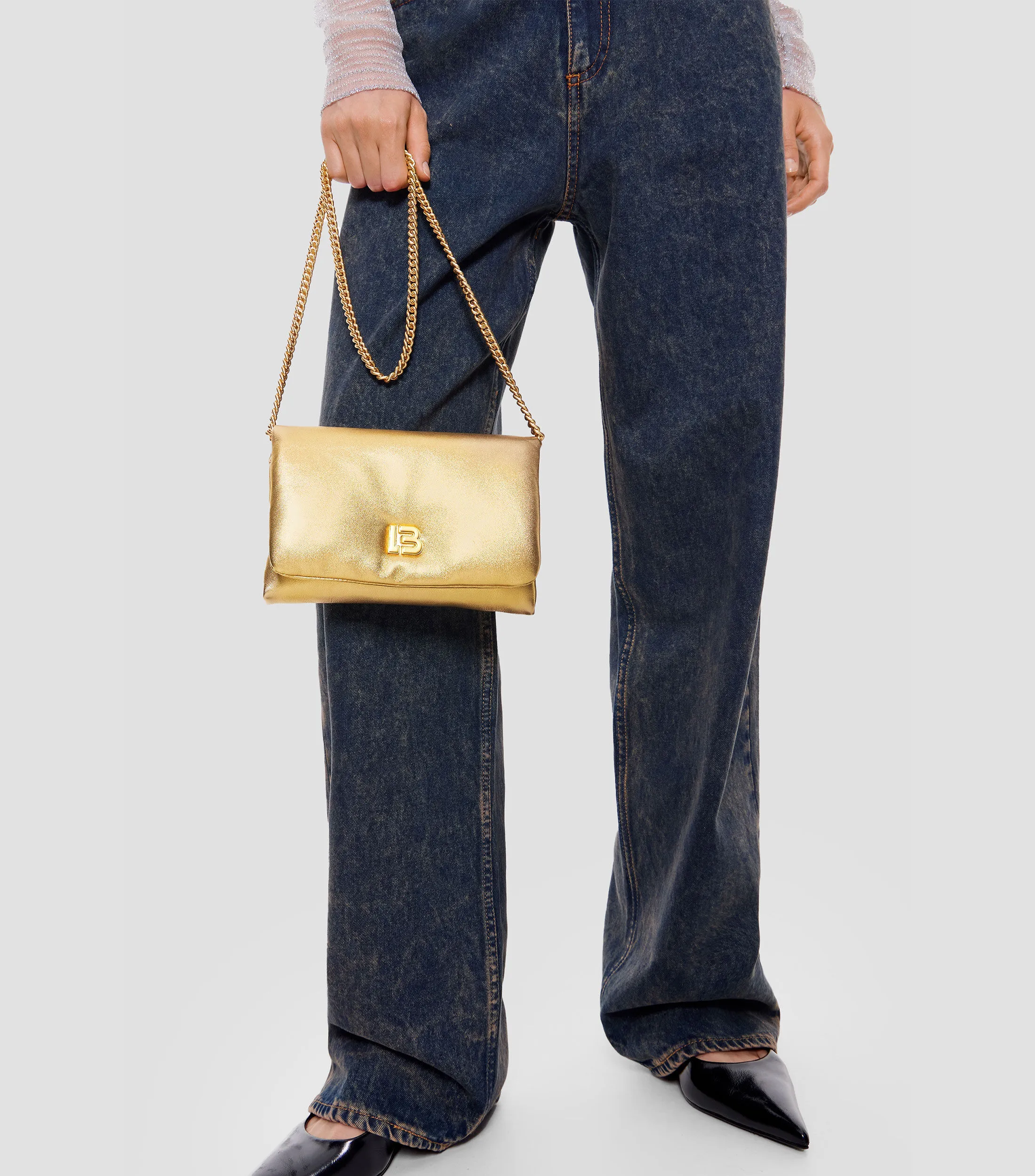 Bimba y Lola Bolso solapa mini piel napa oro Mujer