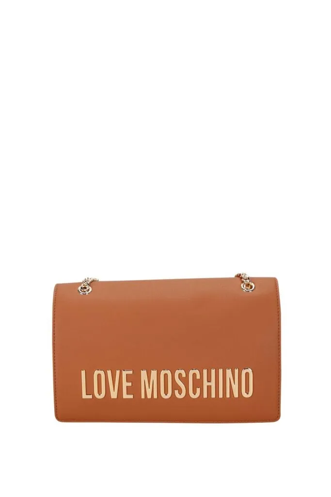 Bolso bandolera marrón con cadena dorada y maxilogo 