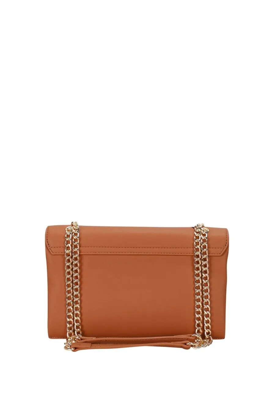 Bolso bandolera marrón con cadena dorada y maxilogo 