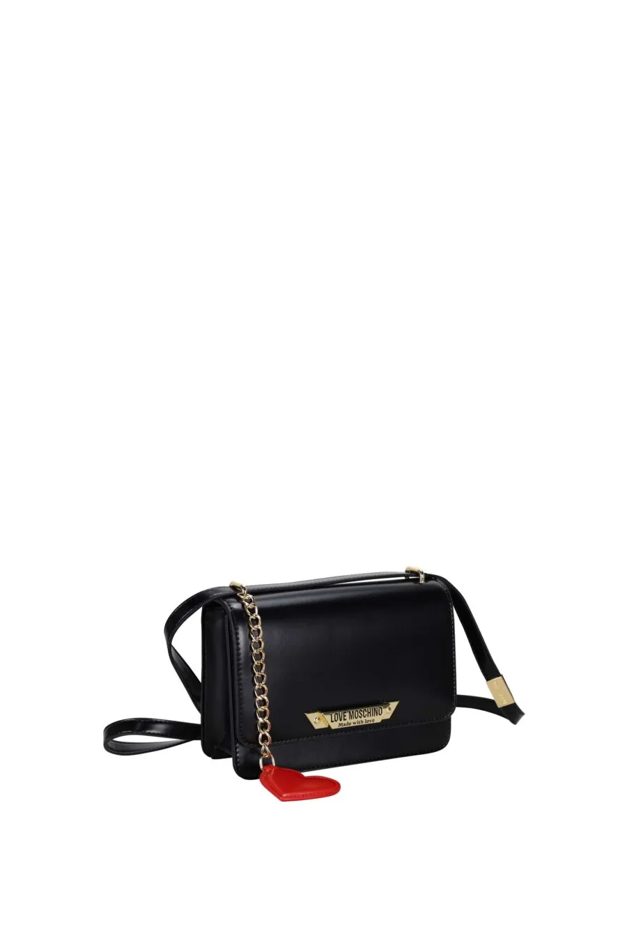Bolso bandolera negro con corazón rojo y cadena dorada