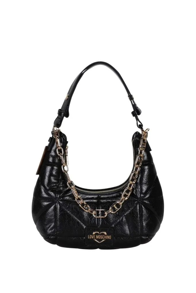 Bolso de hombro negro con bandolera extraíble y cadena dorada