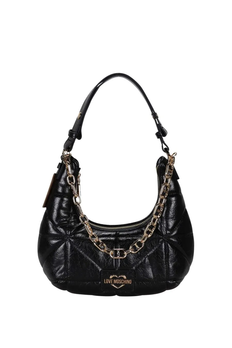 Bolso de hombro negro con bandolera extraíble y cadena dorada