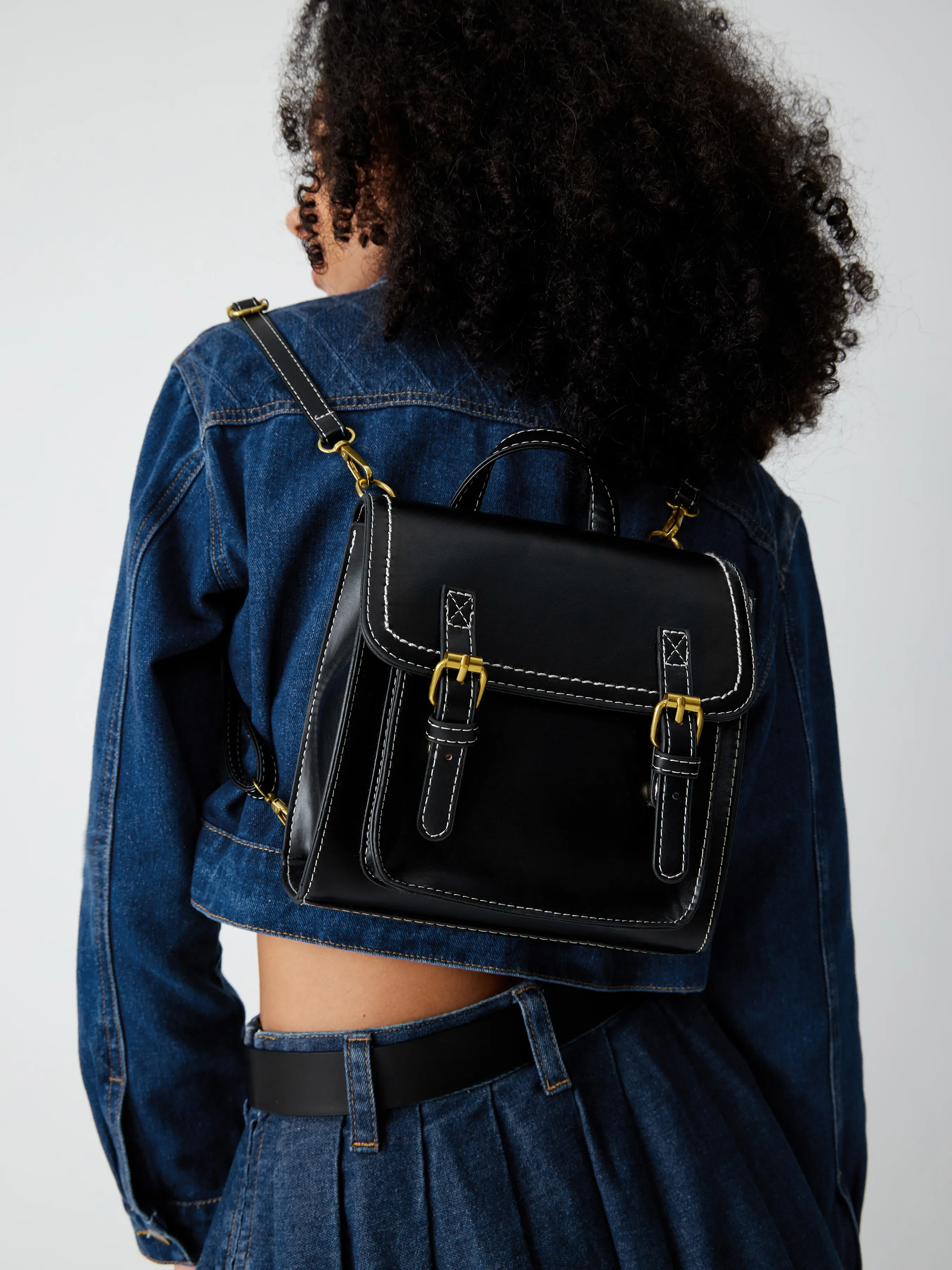  Bolso de Mano con Asa de Cuero Sintético Sólido Messenger