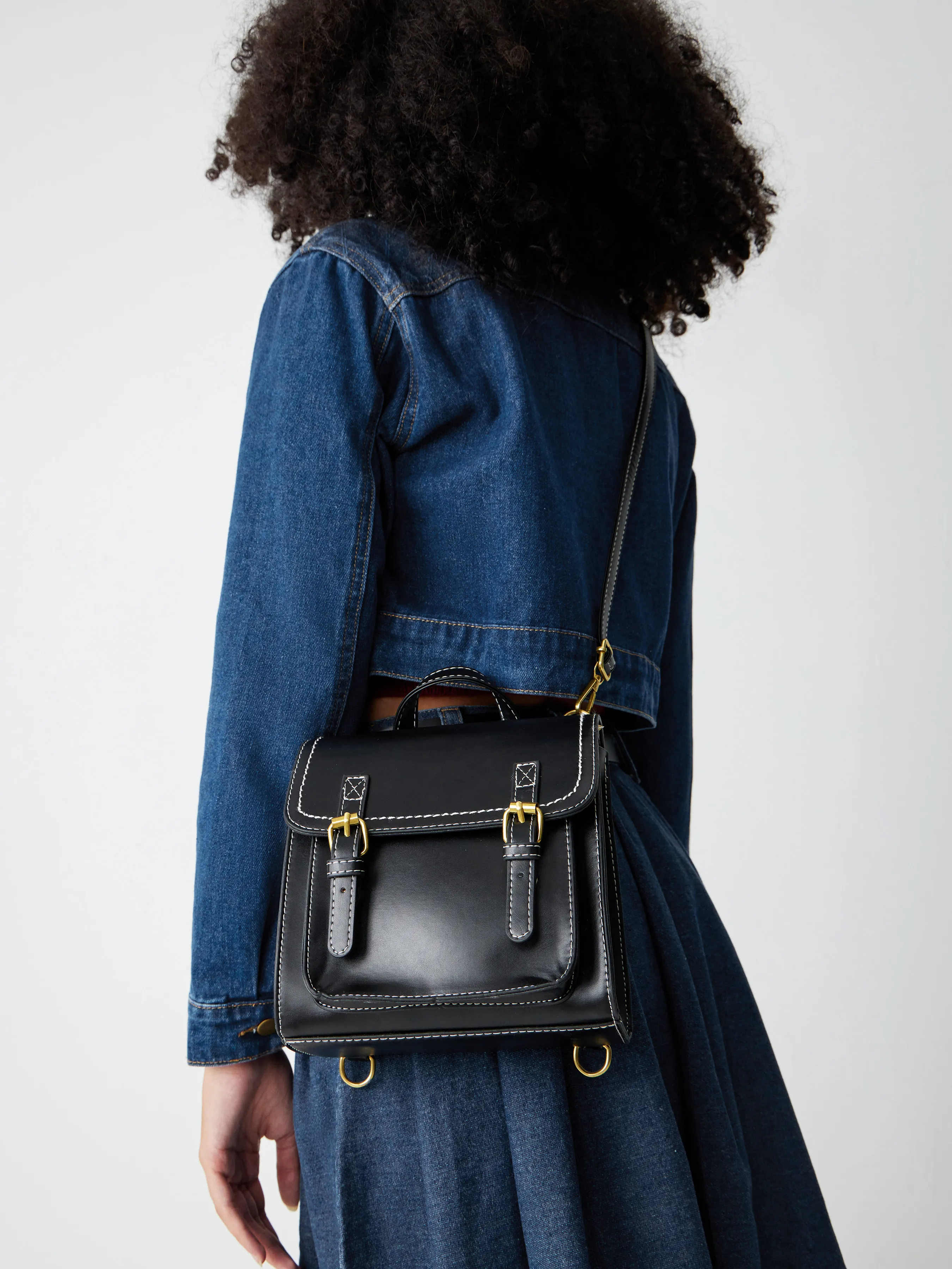  Bolso de Mano con Asa de Cuero Sintético Sólido Messenger