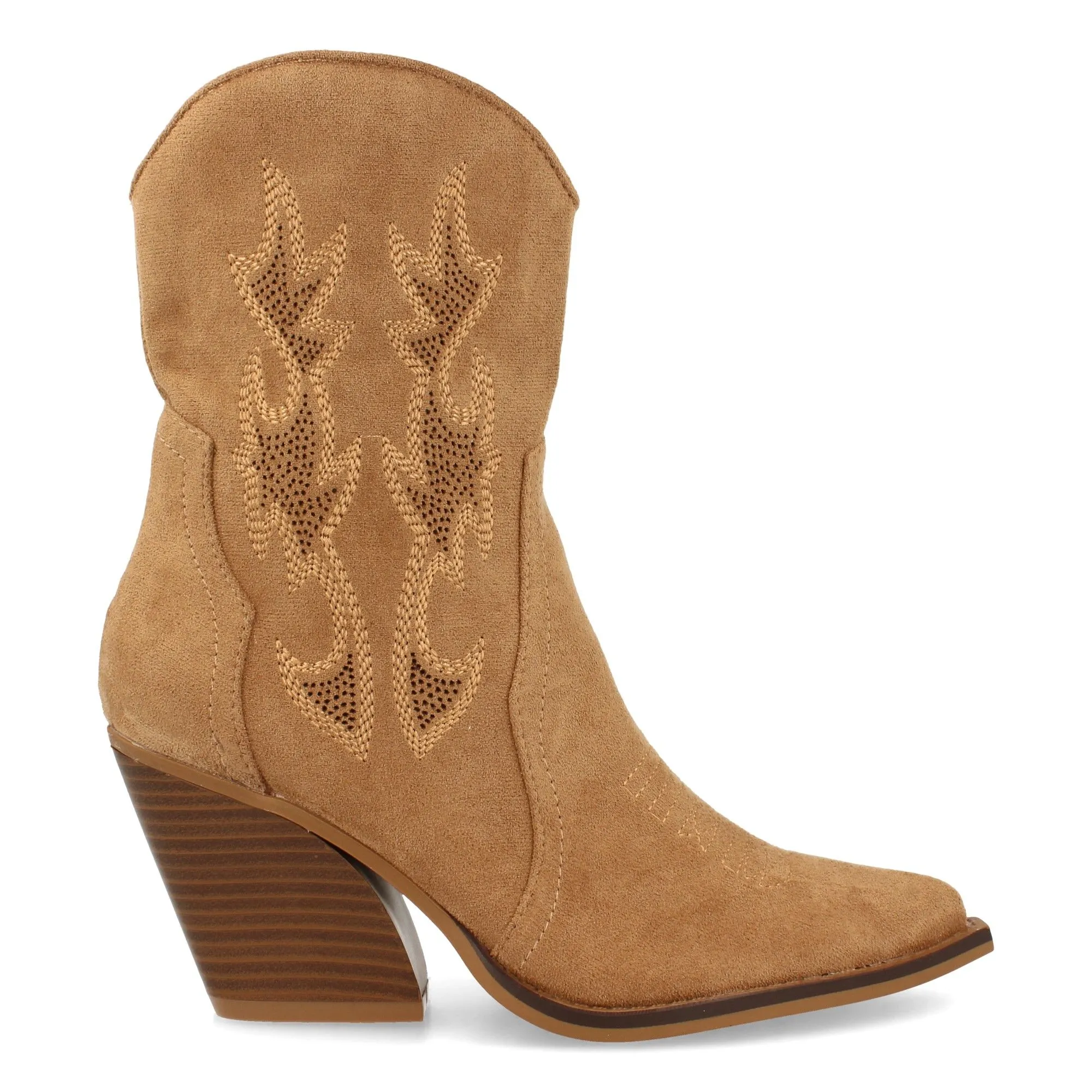 Botines cowboy tacón medio cosido mujer color camel