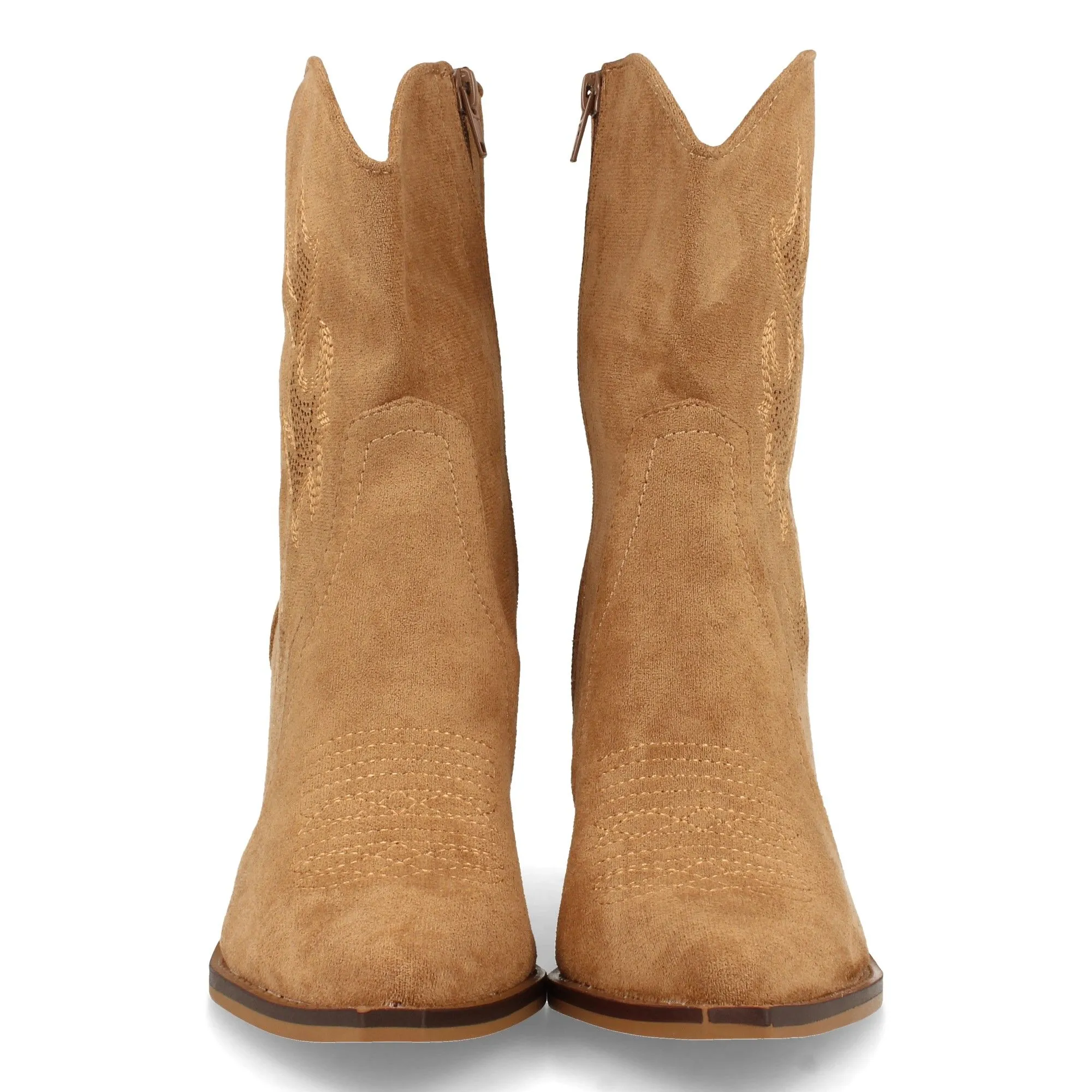 Botines cowboy tacón medio cosido mujer color camel
