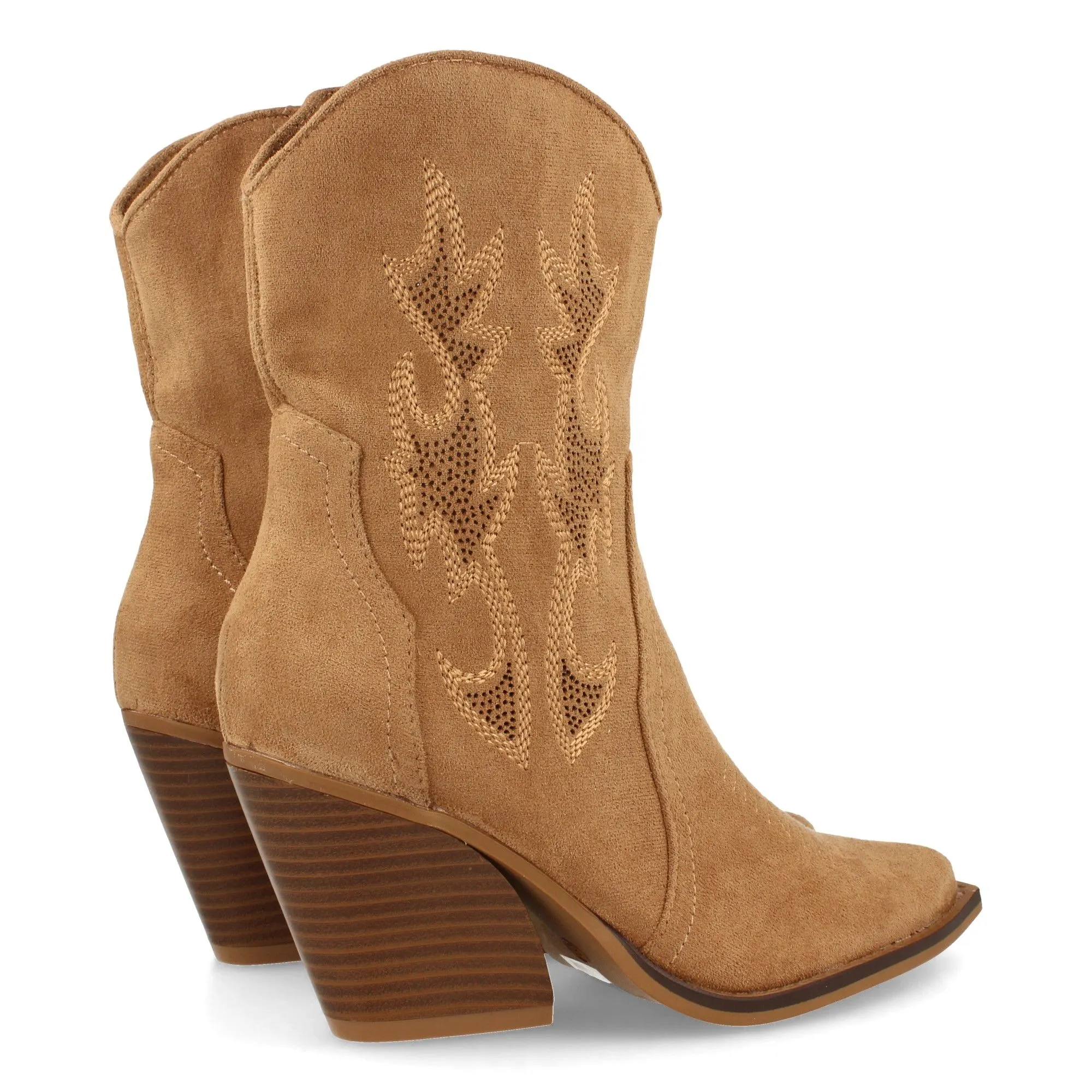 Botines cowboy tacón medio cosido mujer color camel