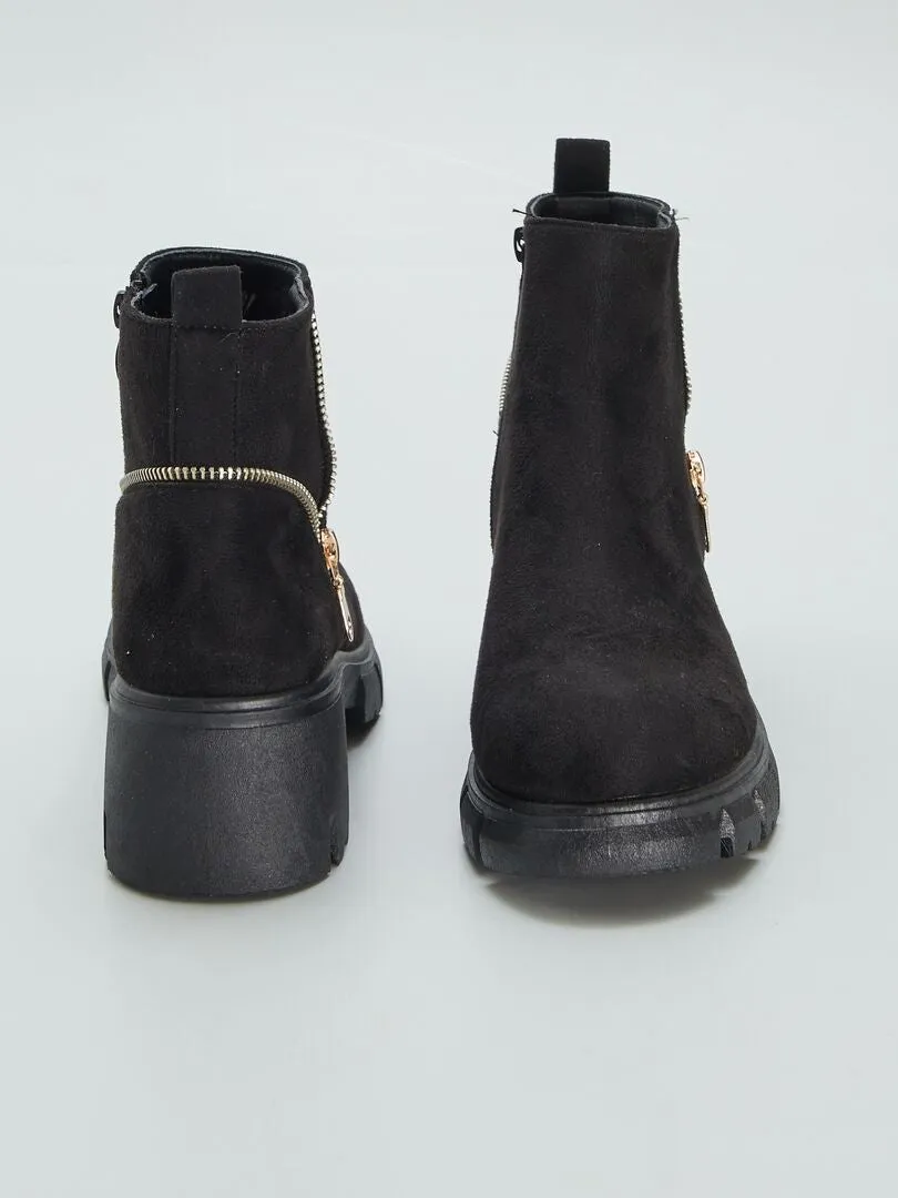 BOTINES DE ANTELINA CON CIERRE  NEGRO