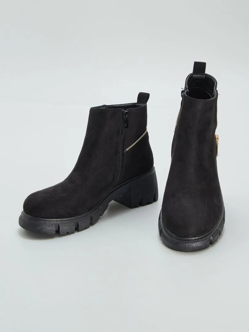 BOTINES DE ANTELINA CON CIERRE  NEGRO