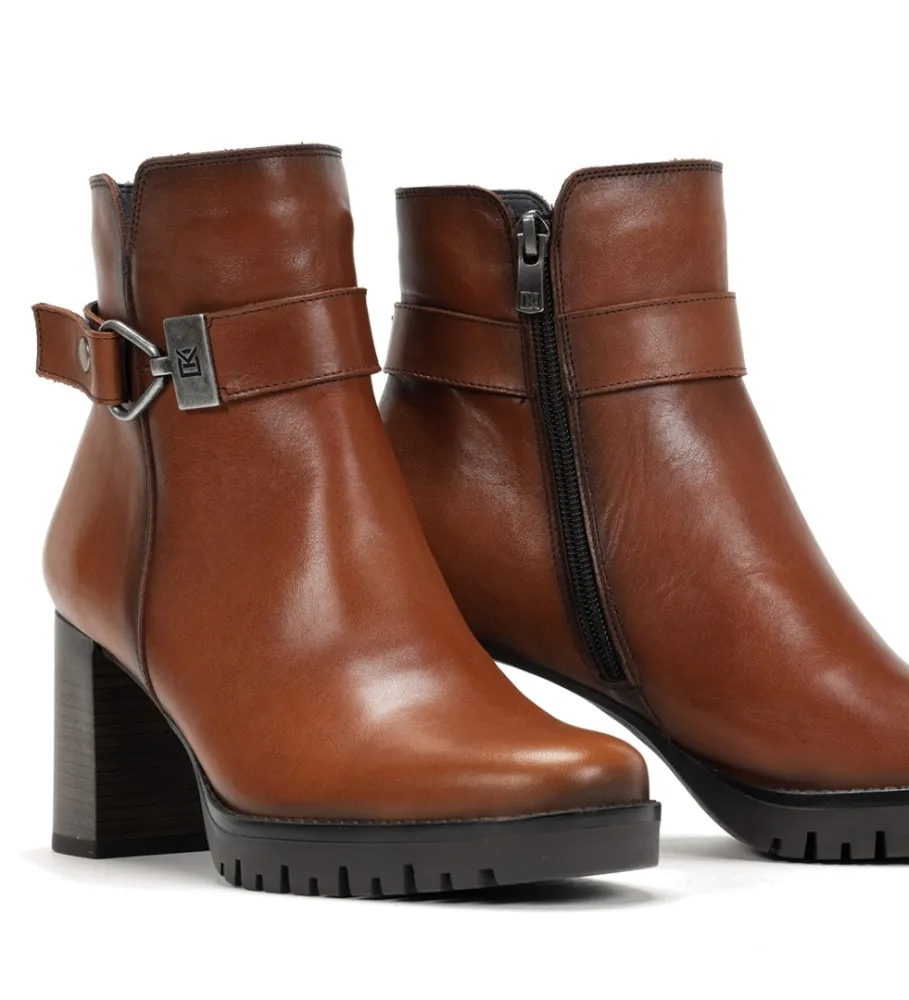 BOTINES DE PIEL EVIE MARRóN  ALTURA TACóN 8CM 