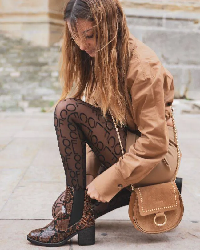 BOTINES PARA MUJER CON ESTAMPADO MARRóN Y TACóN  CARLA