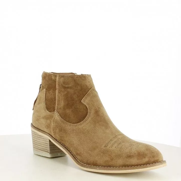 Botines tacón Alpe marrón con bordados jejano cierre cremallera plantilla acolchada