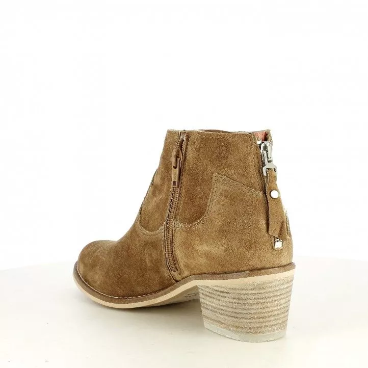 Botines tacón Alpe marrón con bordados jejano cierre cremallera plantilla acolchada