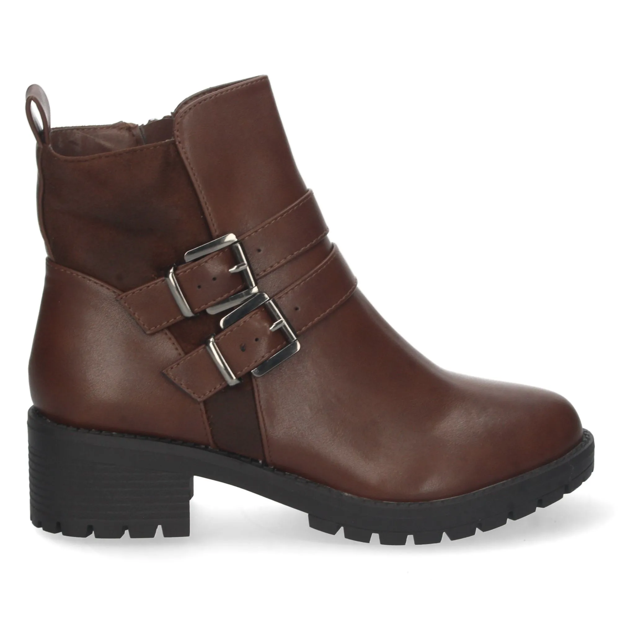 Botines tacón medio con cremallera mujer color marrón