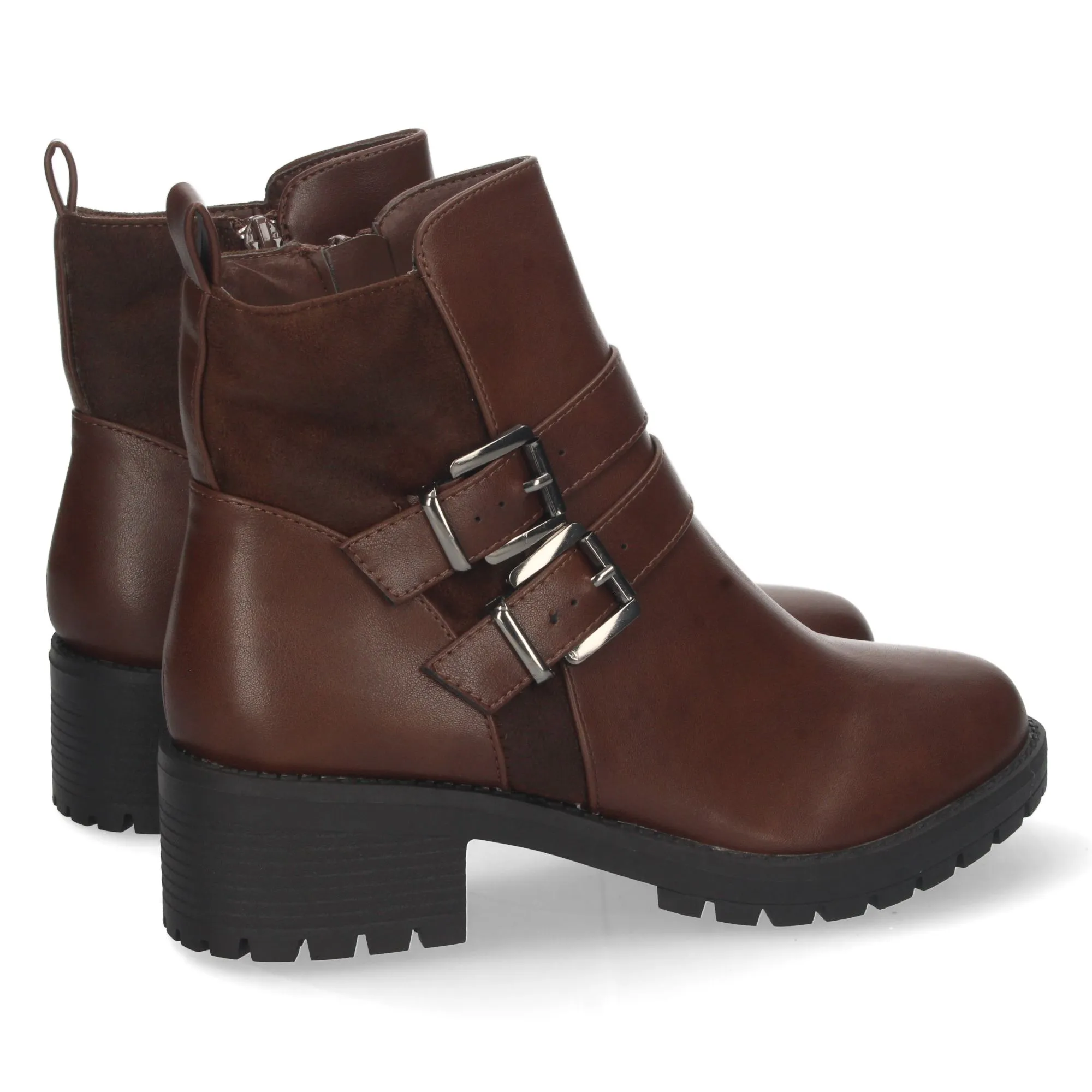 Botines tacón medio con cremallera mujer color marrón