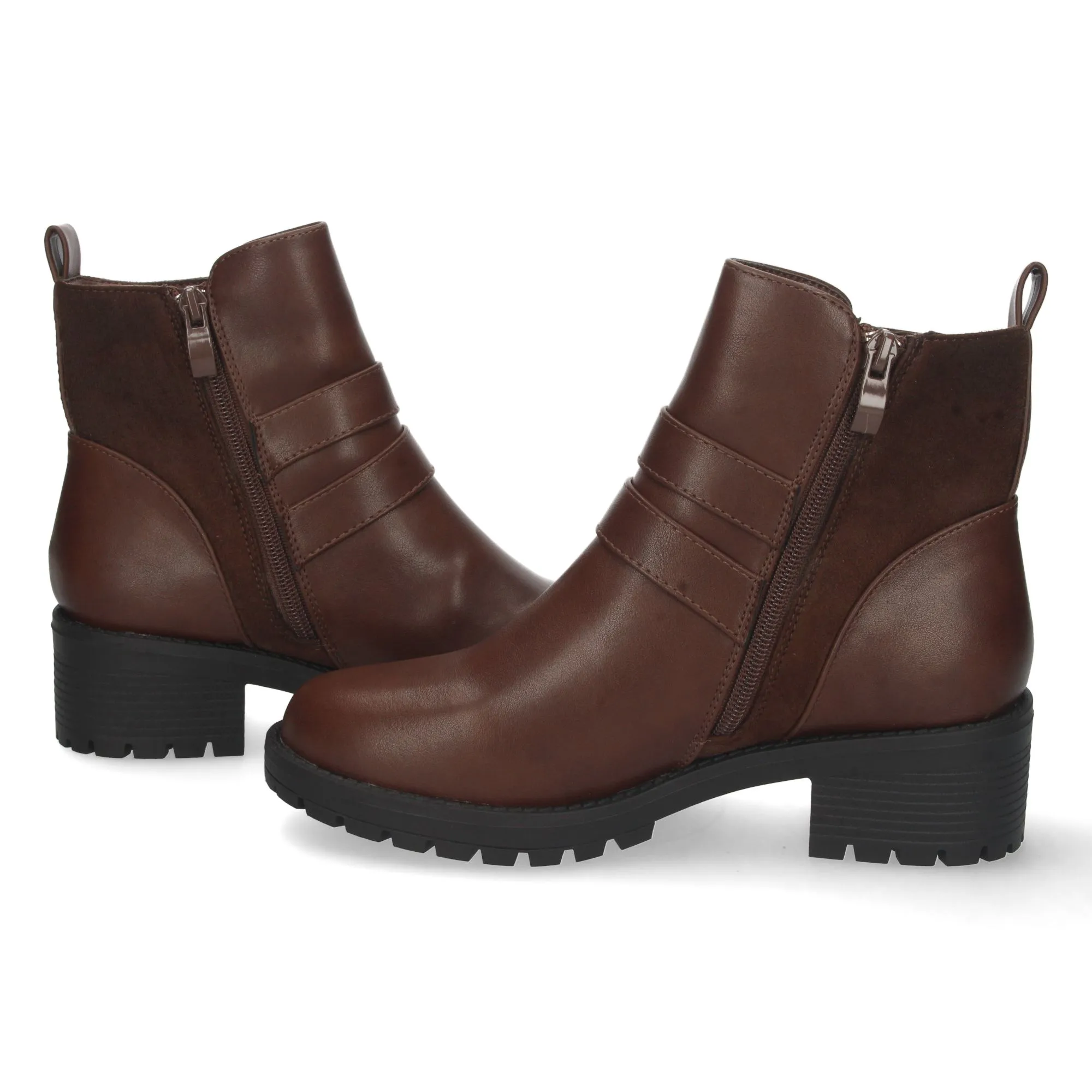Botines tacón medio con cremallera mujer color marrón