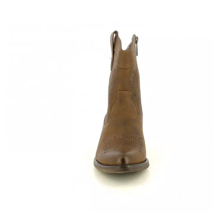 Botines tacón Mustang marrones con bordado en la caña y puntera