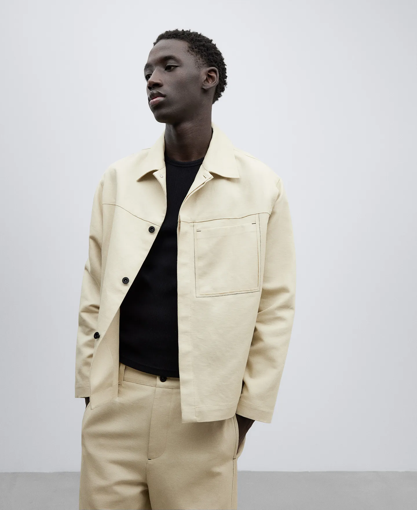Boxy cotton linen overshirt for man