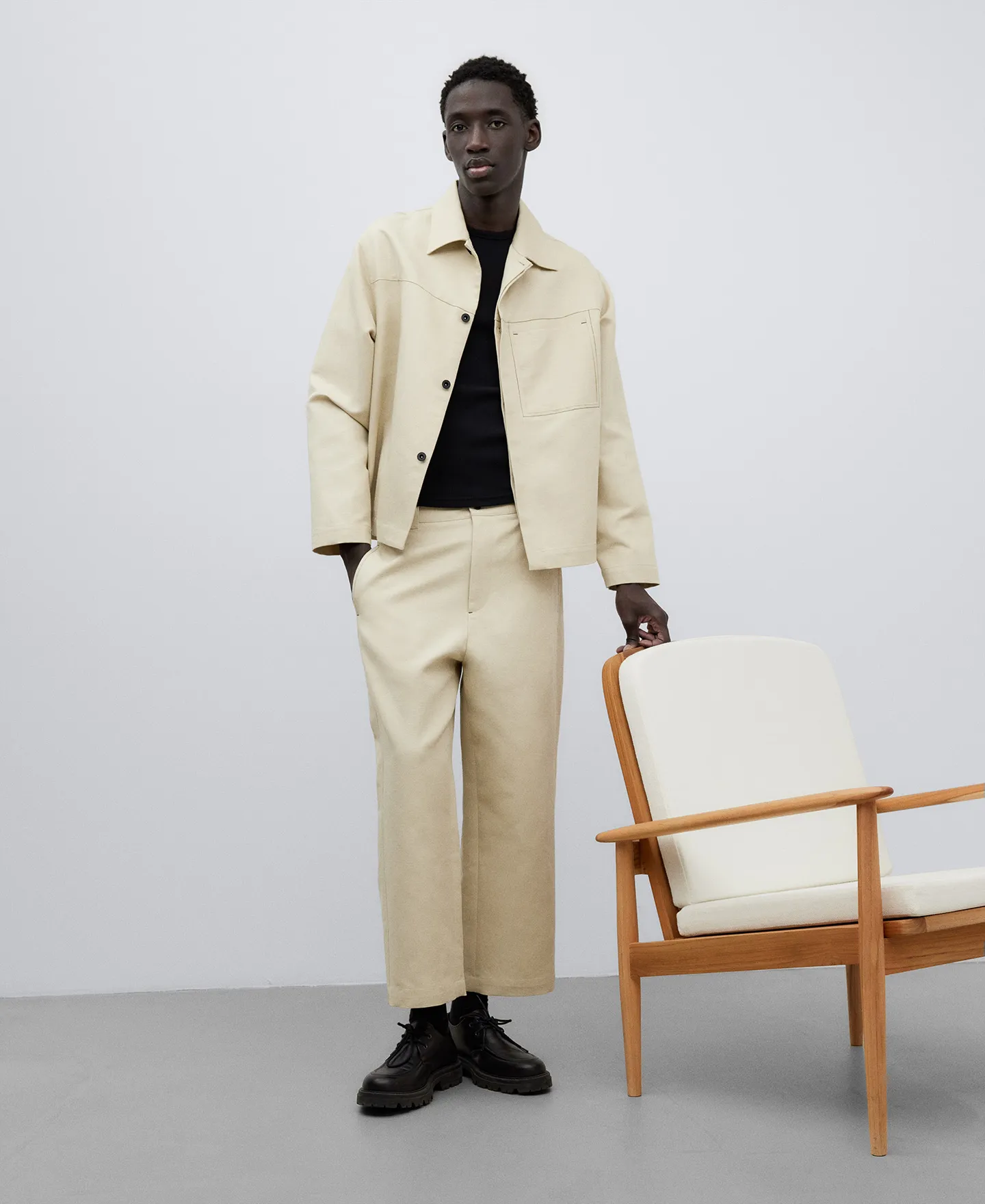Boxy cotton linen overshirt for man