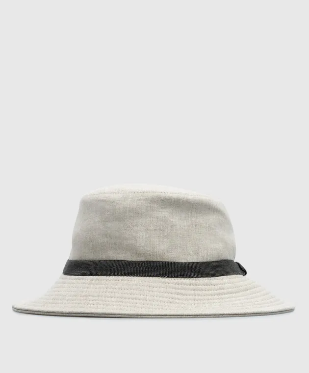 Brunello Cucinelli Beige linen panama with monil chain