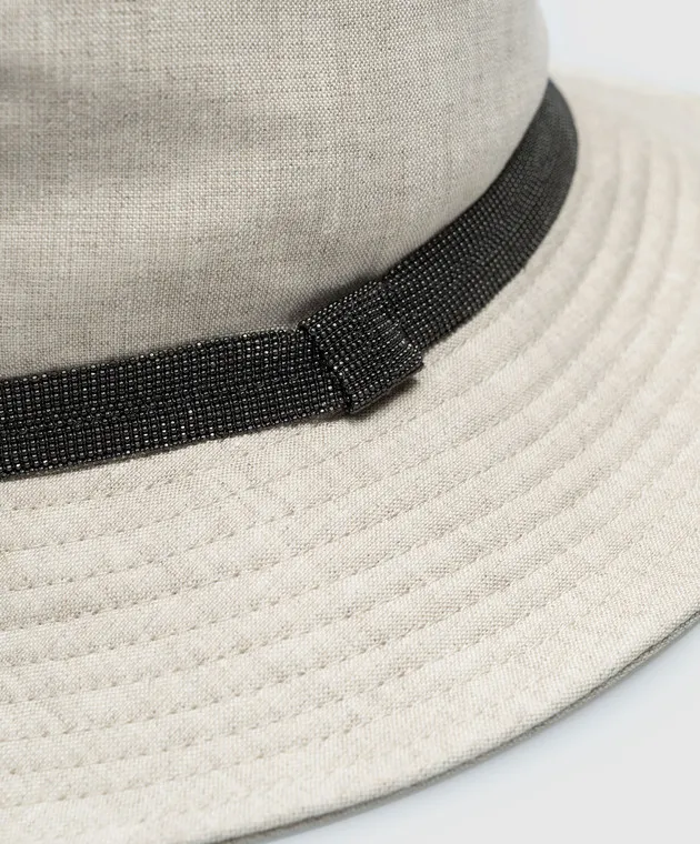 Brunello Cucinelli Beige linen panama with monil chain