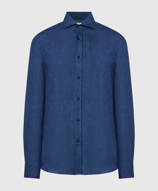 Brunello Cucinelli Blue patterned linen shirt