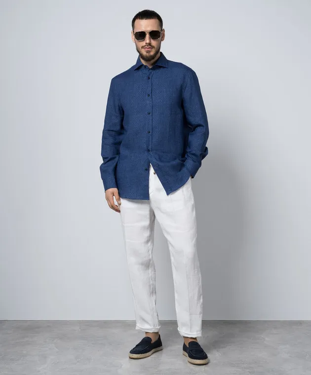 Brunello Cucinelli Blue patterned linen shirt