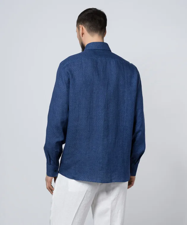 Brunello Cucinelli Blue patterned linen shirt