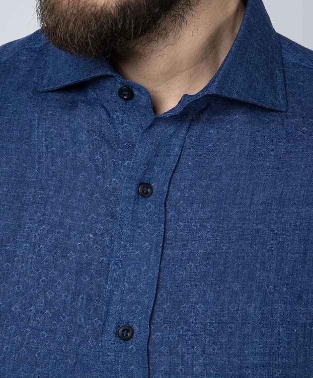 Brunello Cucinelli Blue patterned linen shirt