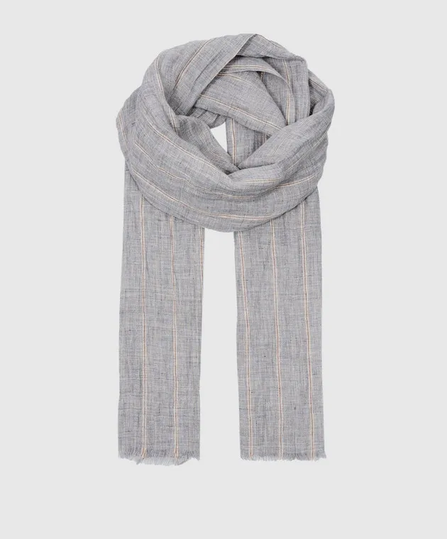 Brunello Cucinelli Gray striped linen stole