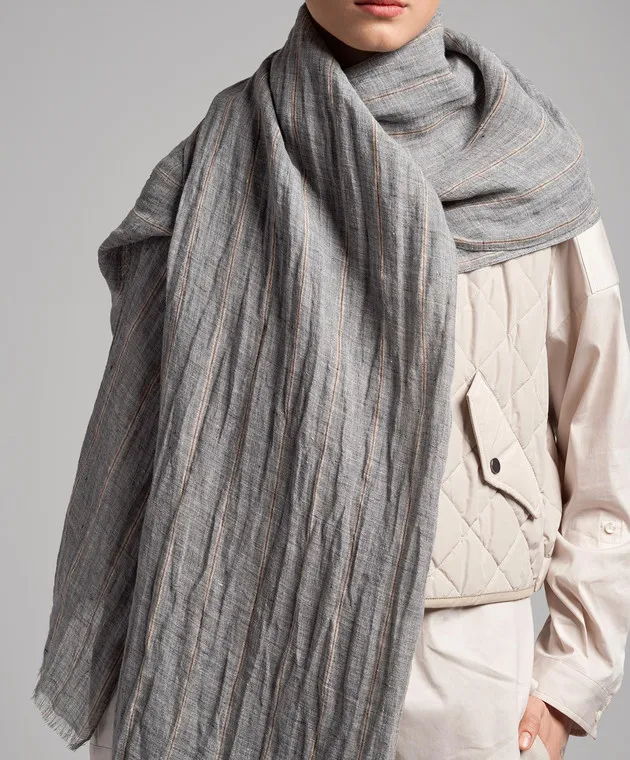 Brunello Cucinelli Gray striped linen stole