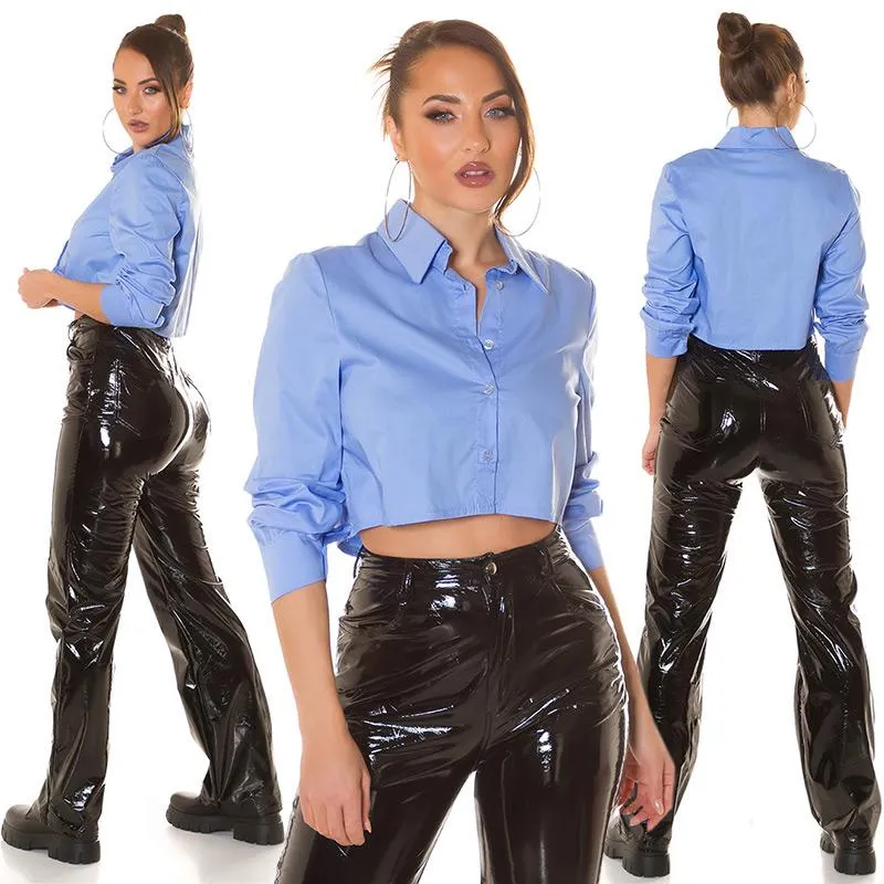 Camisa corta de moda azul
