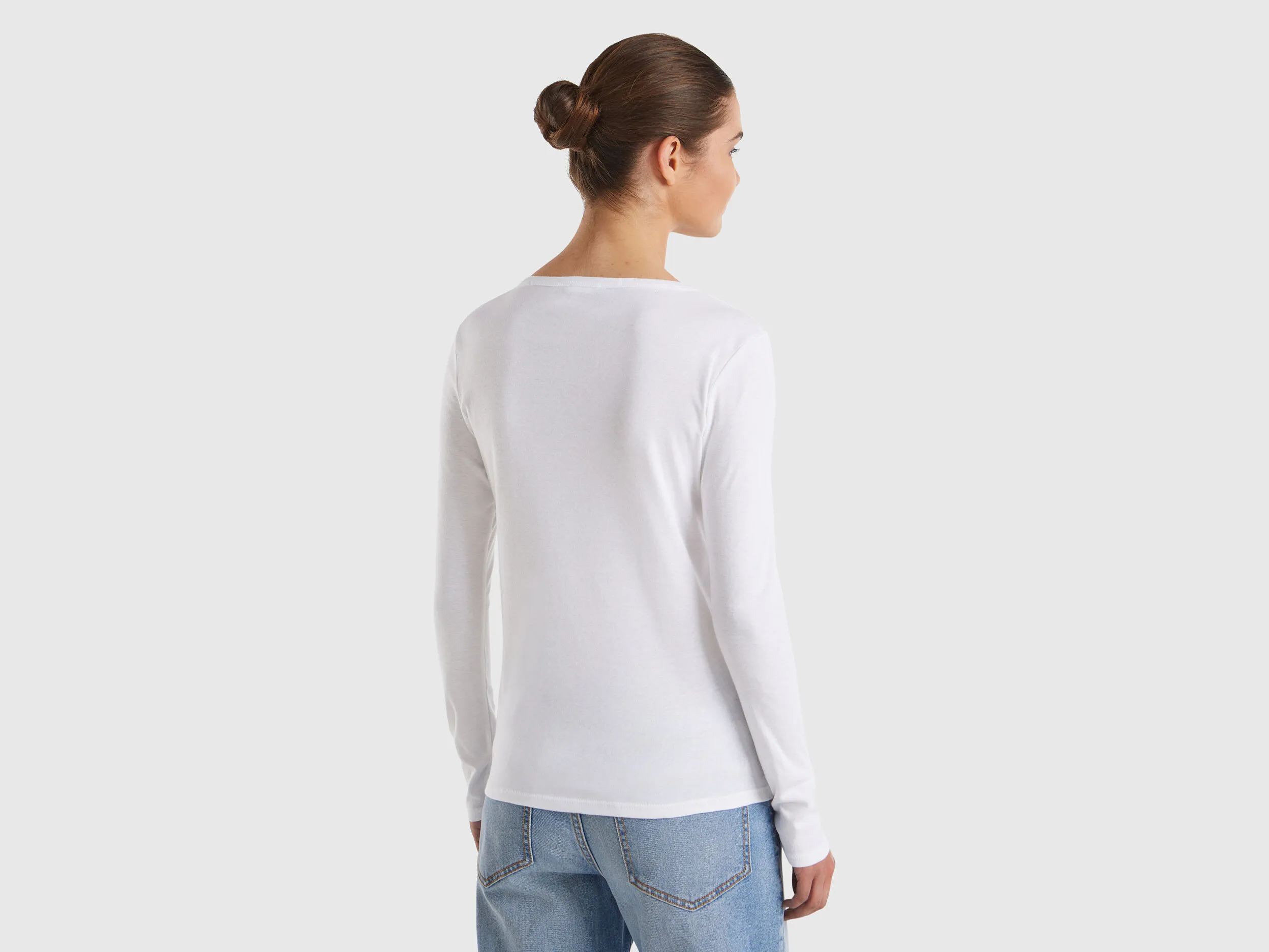 Camiseta blanca de manga larga de 100 % algodón