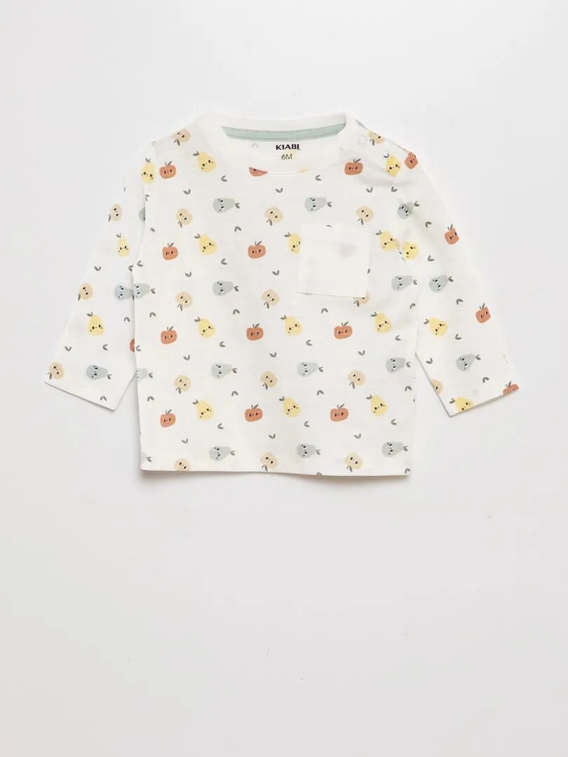 CAMISETA ESTAMPADA DE MANGA LARGA  BLANCO