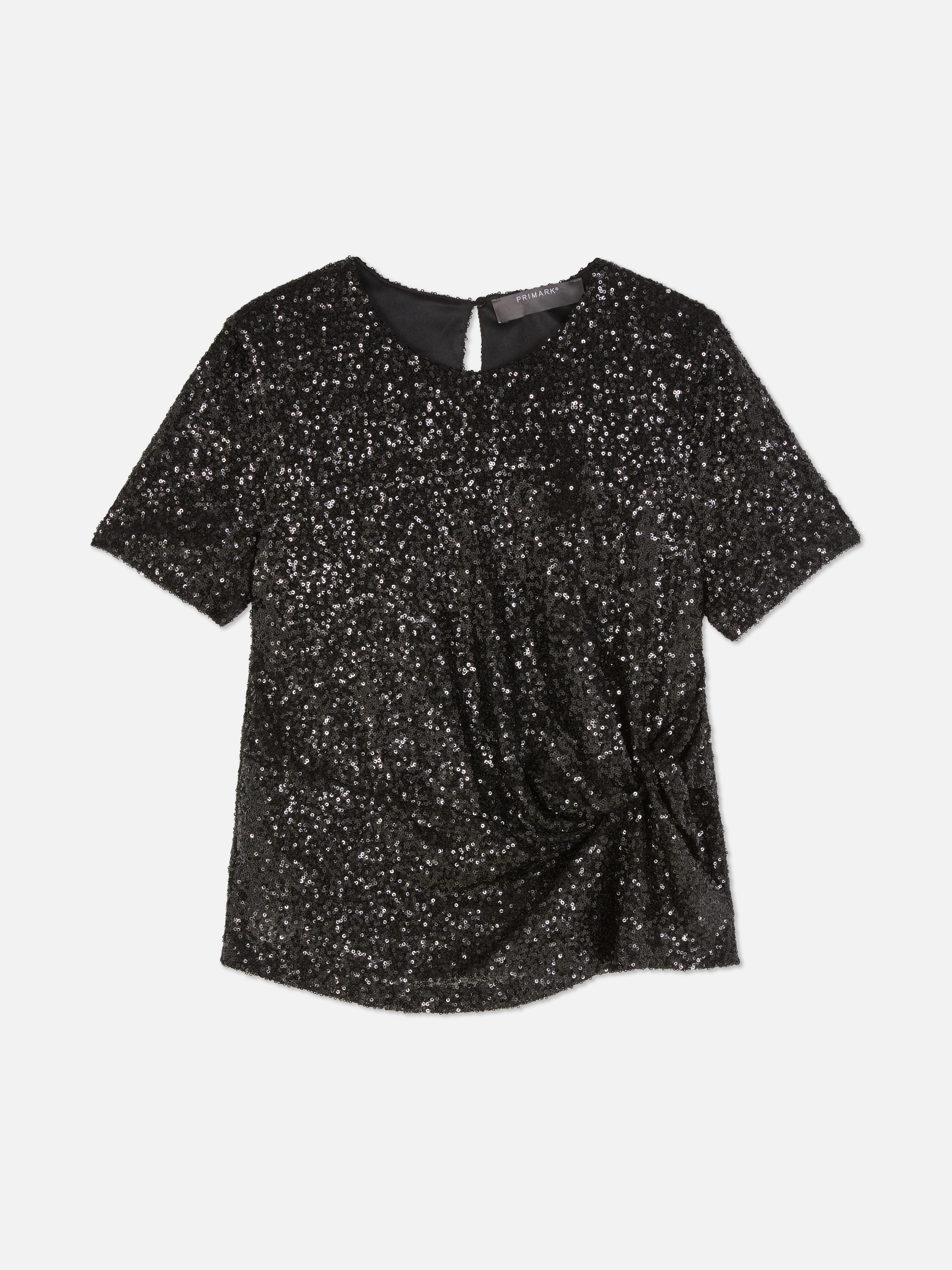 Camiseta fruncida con lentejuelas