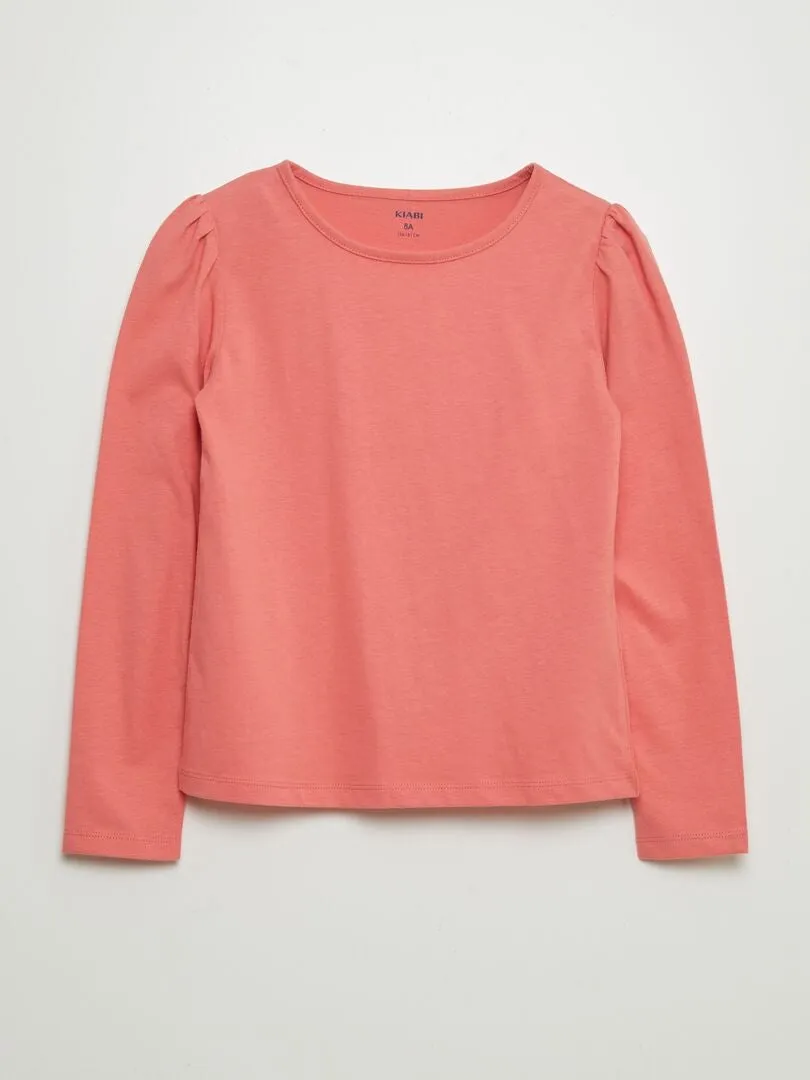 CAMISETA LISA CON HOMBROS FRUNCIDOS  ROSA