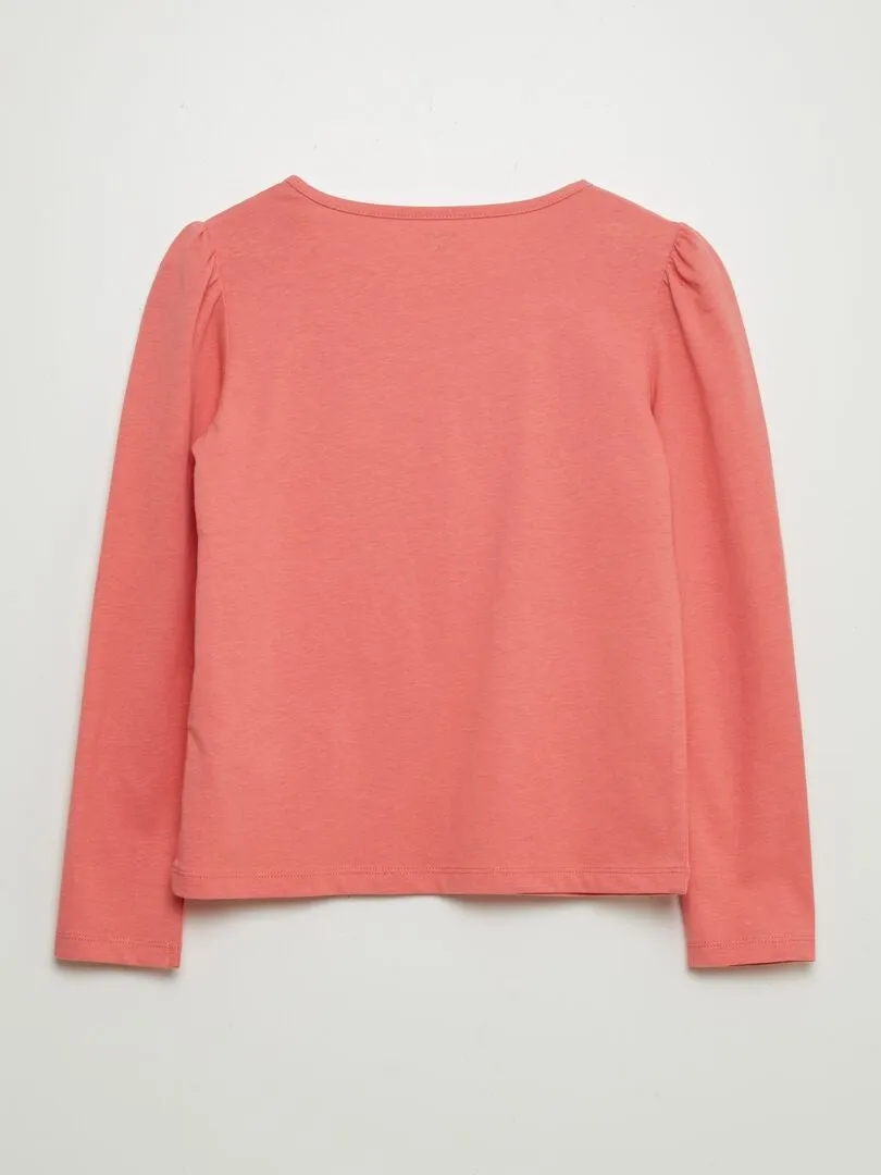 CAMISETA LISA CON HOMBROS FRUNCIDOS  ROSA