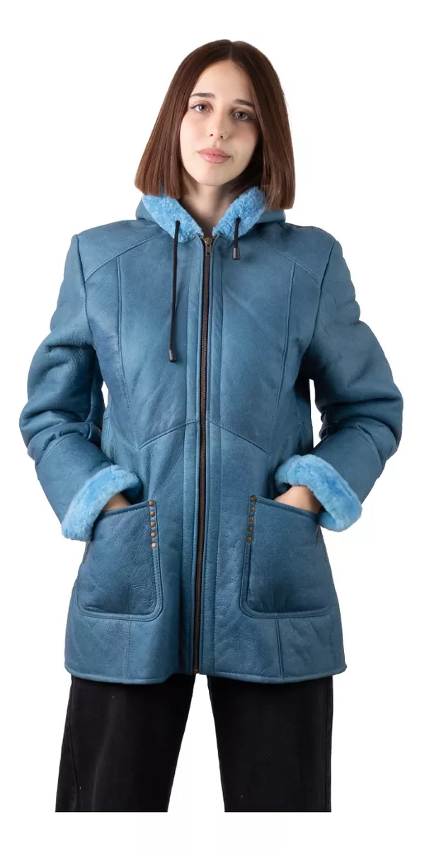 CAMPERA DE CUERO DE OVEJA DE MUJER AZUL  MODELO: 304